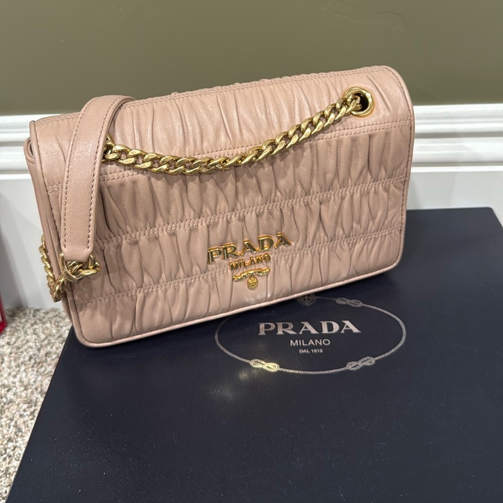 ❌SOLD❌Prada beige Napa Gaugre Crossbody gold hardware comes in full kit box